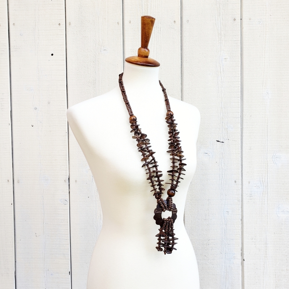 Vintage Statement Hand Made Coconut Shell Wooden … - image 2